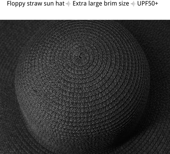 Tinkeep Oversized Beach Straw Hats for Women Extra Large Wide Brim Beach Hat Foldable Roll up Floppy Sun Hat - Image 4
